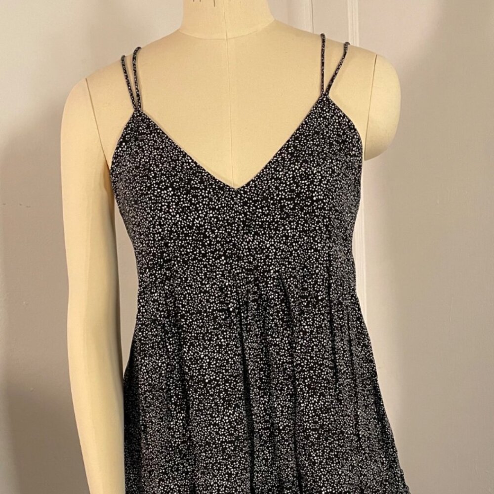 Black and White Boho Sundress - Tiered Skirt, Cross-Back Straps, Flowy